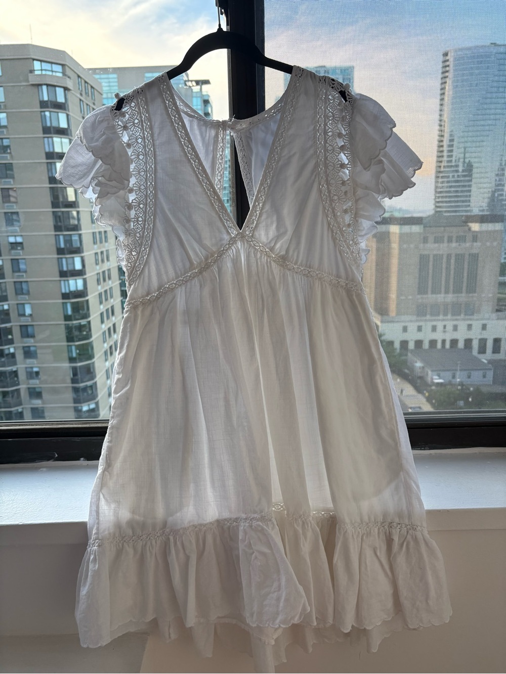 Anthropologie White Ruffled Babydoll Lace-Trim Mini Dress - Picture 1 of 2